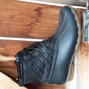 Sperry black leather sheepskin quilted waterproof duck boots womens 8